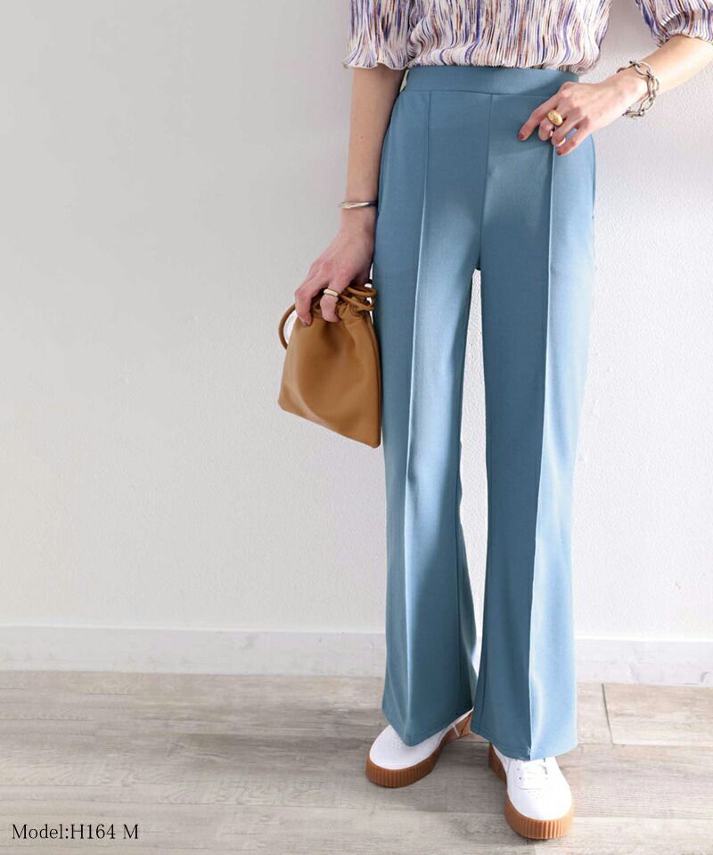 日本 Classical Elf - 絕對美腿打褶時尚微喇叭長褲-深可可