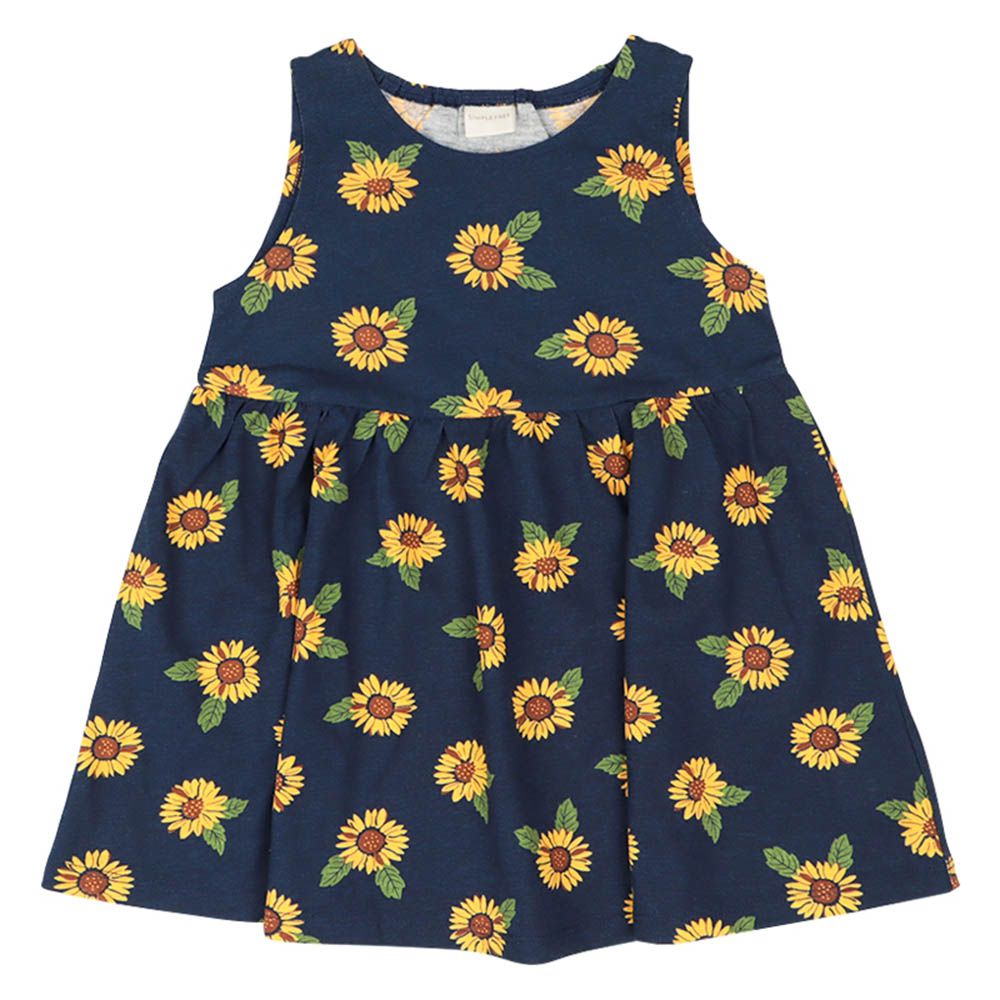 洋裝-滿版印花-深藍色