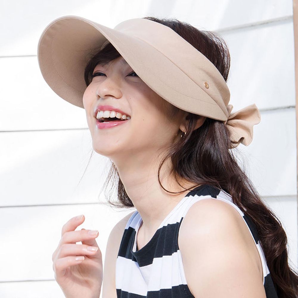 日本 irodori - 抗UV蝴蝶結緞帶網球帽-氣質杏 (M(56-58cm))