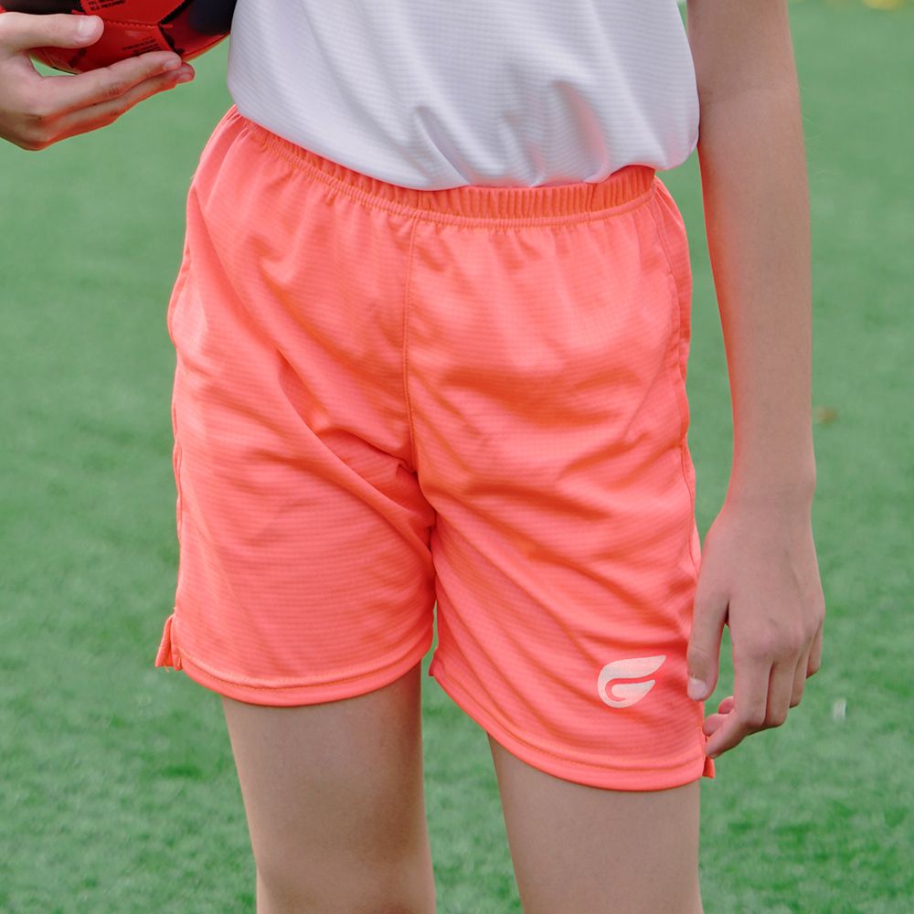 兒童盾形速乾排汗短褲-亮桔(螢光色)