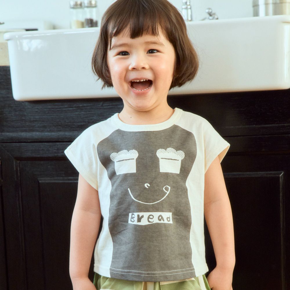 First Blue 美味吐司圖案純棉短袖上衣-灰