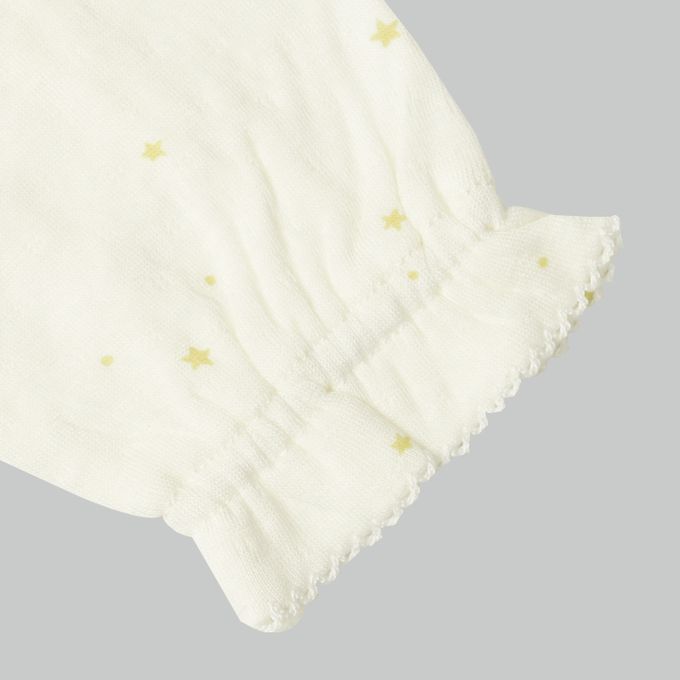 akachan honpo - 長袖蓬鬆有機棉連身衣-象牙白色 (50～70cm)