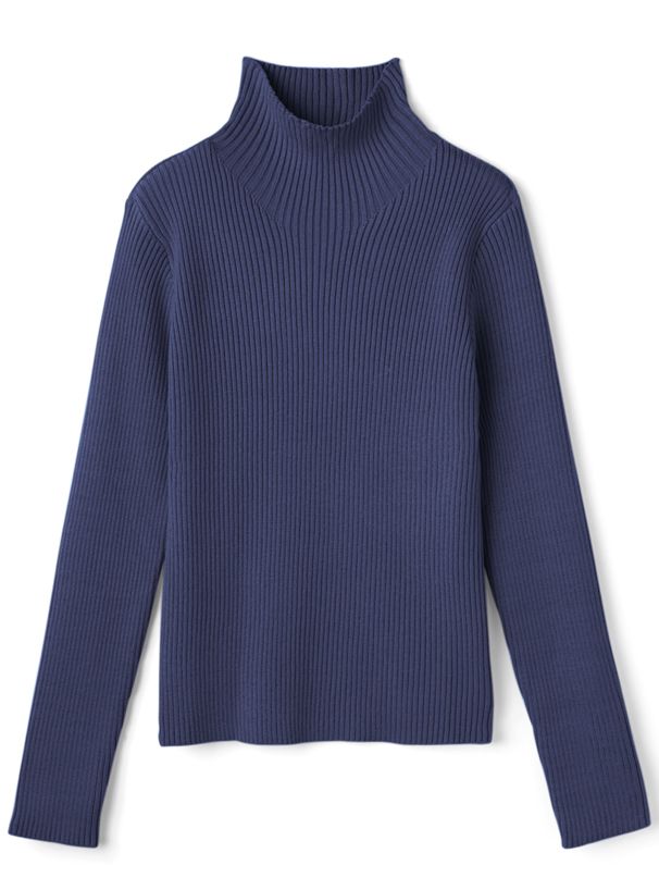 日本 GRL - 立領顯瘦彈性羅紋長袖上衣-皇家藍