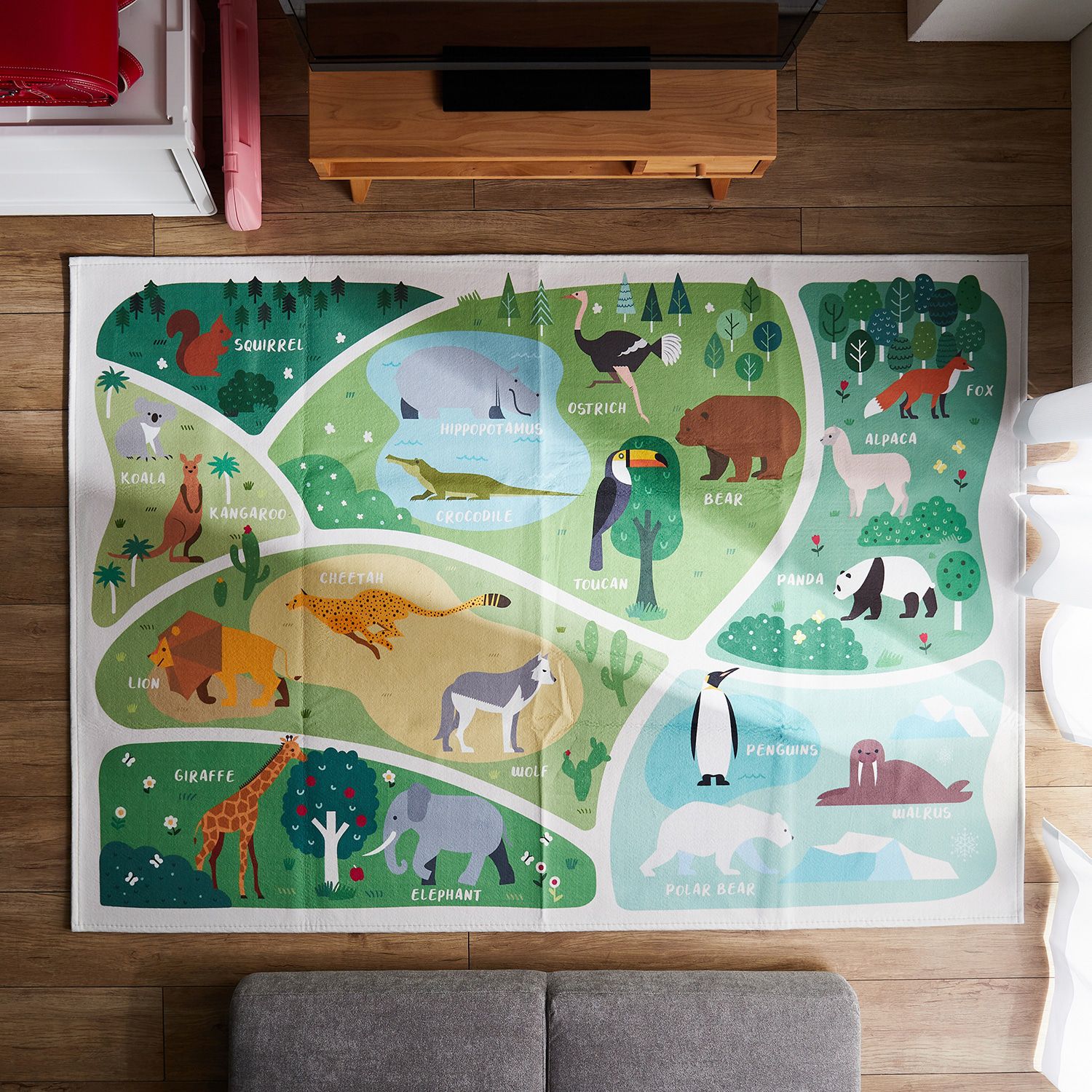 日本千趣會 - 邊學邊玩！可機洗細絨兒童地毯-水族館 (120×180cm)