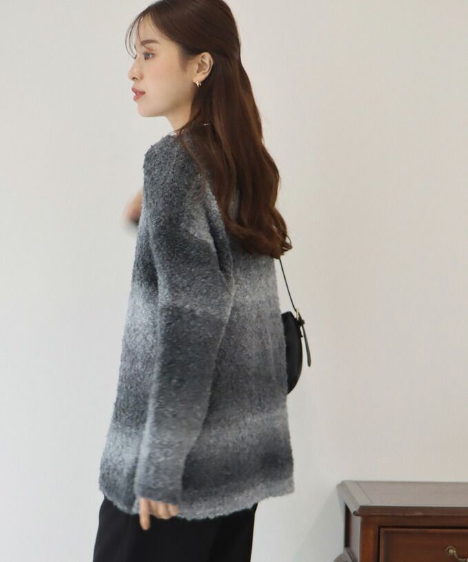 日本 BLUE EAST - 柔軟的夢漸層圓領毛衣-海洋藍