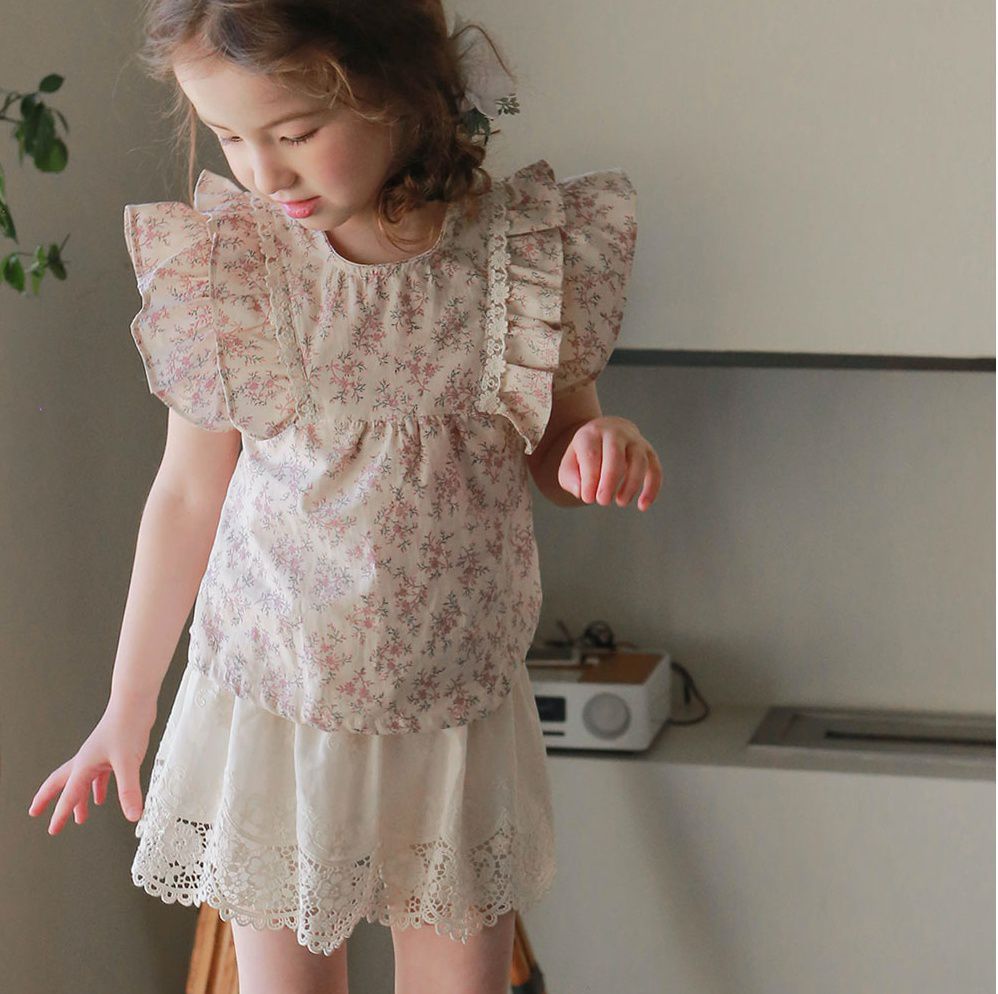 韓國 PuellaFLO - 蕾絲鏤空花瓣下襬褲裙-米白