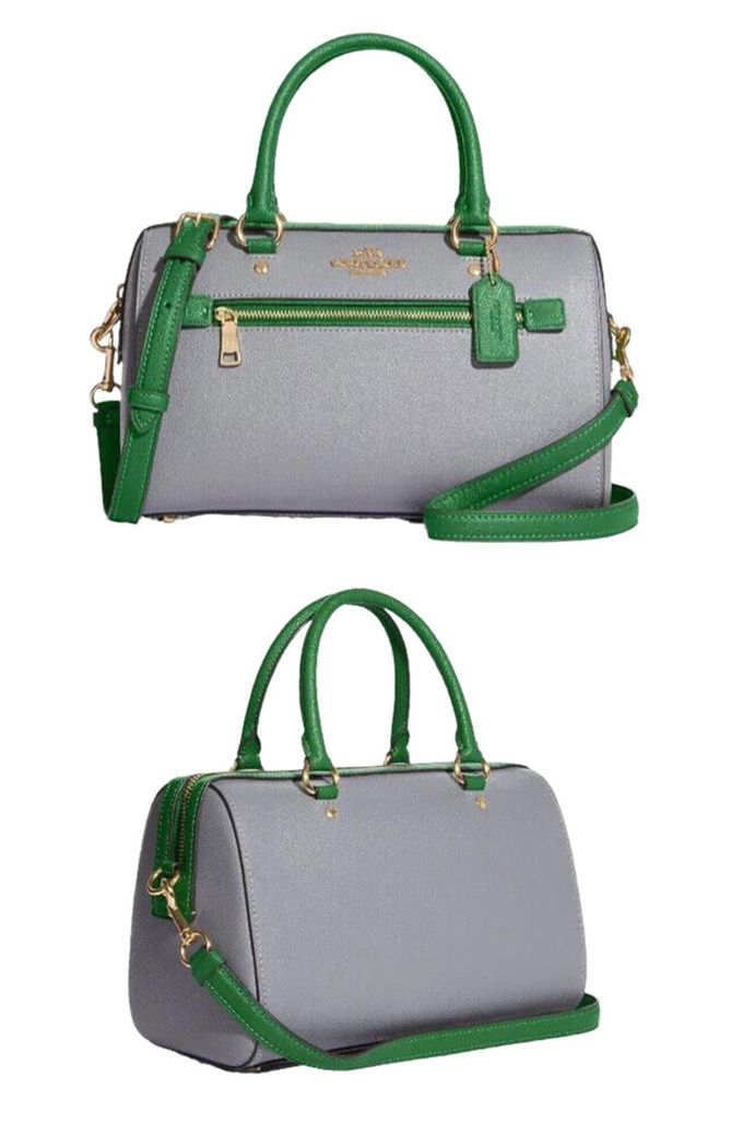 COACH - 撞色皮革波士頓包 (灰綠)