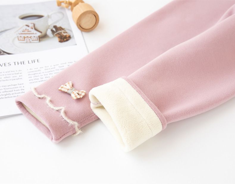 FANMOU - 加絨腰鬆緊兒童內搭褲-木耳邊蝴蝶結-深灰色