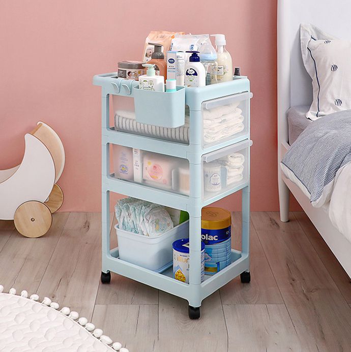 PICKup - 可移式四層抽屜多用途收納推車(3抽)-DIY-霧透抽屜款(粉白)