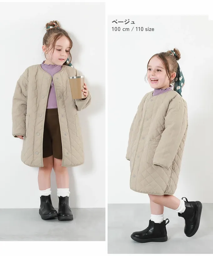 日本 devirock - 雙面穿絎縫無領時尚保暖長外套(可機洗)-軍綠