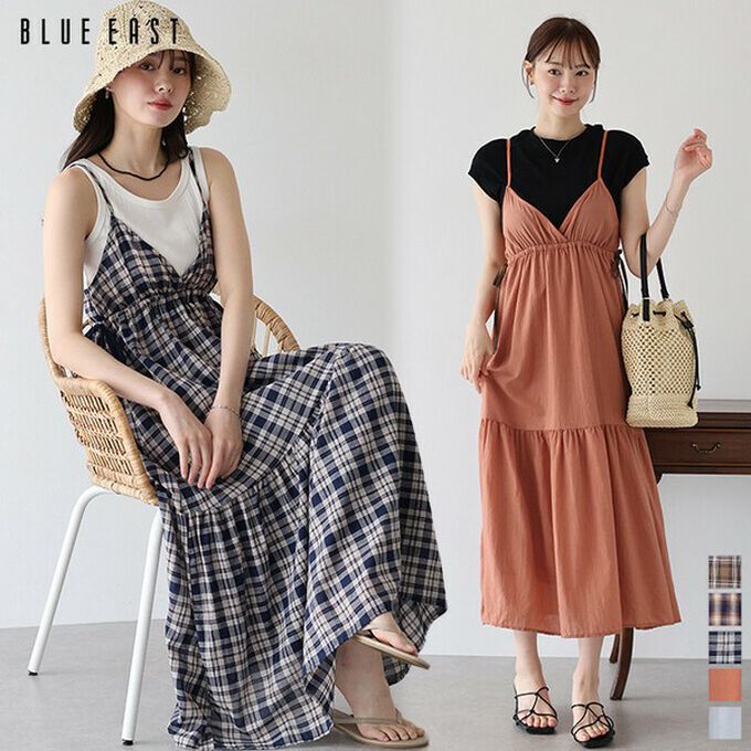 日本 BLUE EAST - 滿分可愛側蝴蝶結細肩帶洋裝-橘 (M)