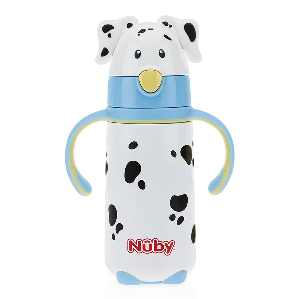 Nuby - 不鏽鋼真空學習杯-大麥町狗狗-藍-420ml(細吸管)