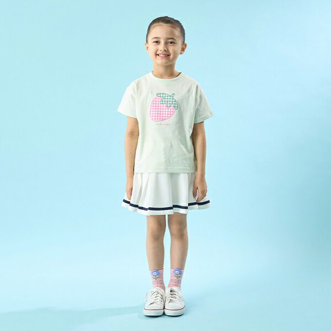 日本 Lycee mine - 純棉百搭印花短袖上衣-格紋花朵-薰衣草