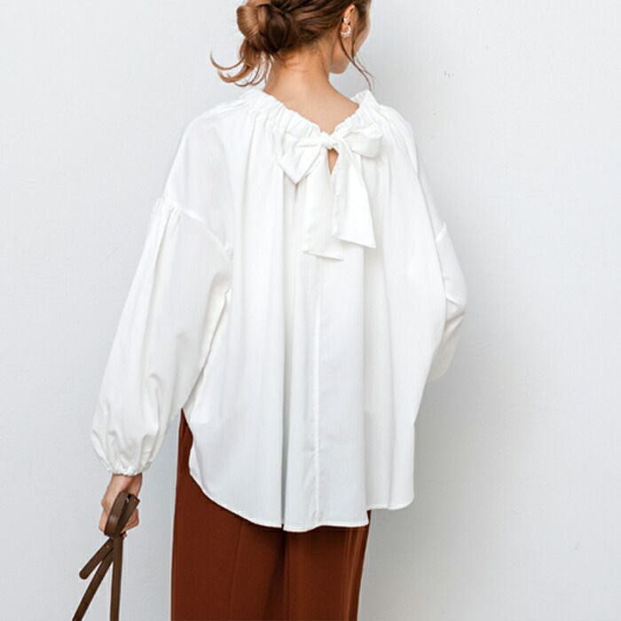 日本 ihuu - 甜美氣質後綁帶長袖上衣-橄欖綠