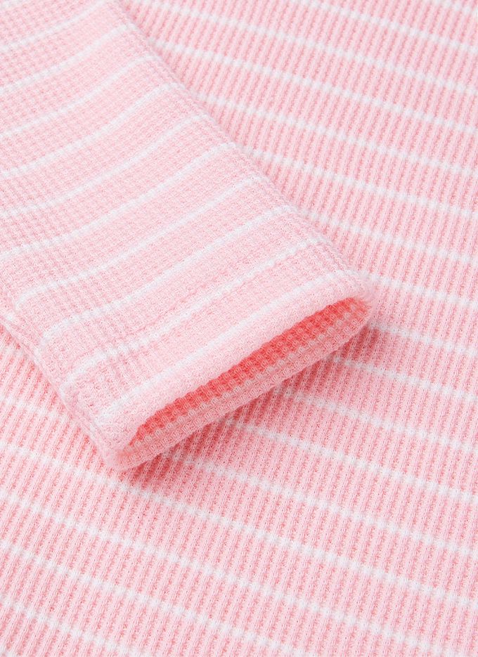 韓國 OZKIZ - 櫻桃點綴條紋長袖上衣-粉X白