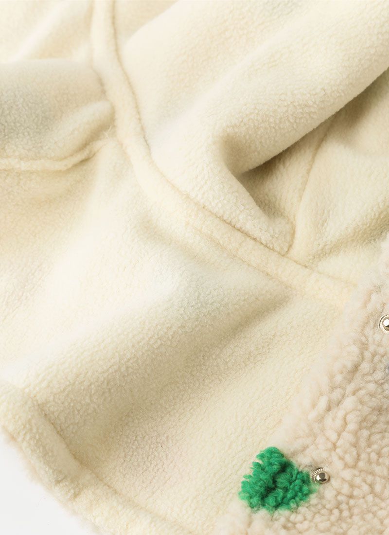 韓國 OZKIZ - (附帽子)彩點毛絨絎縫內裡保暖外套-卡其