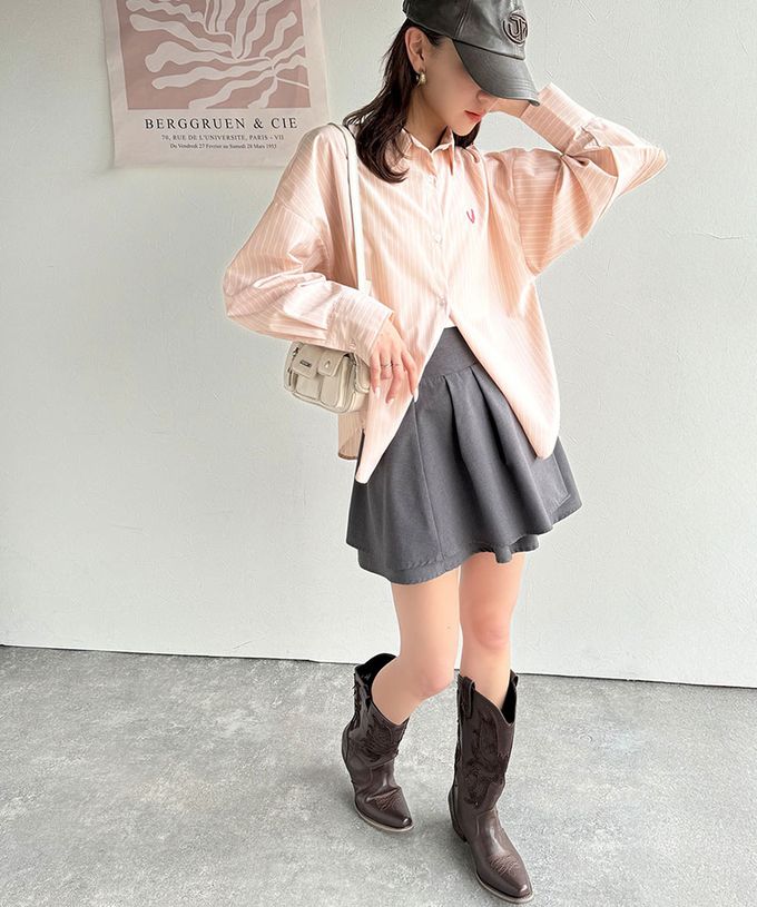 日本 Classical Elf - 羽毛logo刺繡 落肩率性襯衫-淺藍