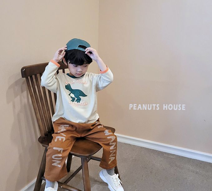 韓國 Peanuts House - 呆萌恐龍印長袖上衣-磚紅