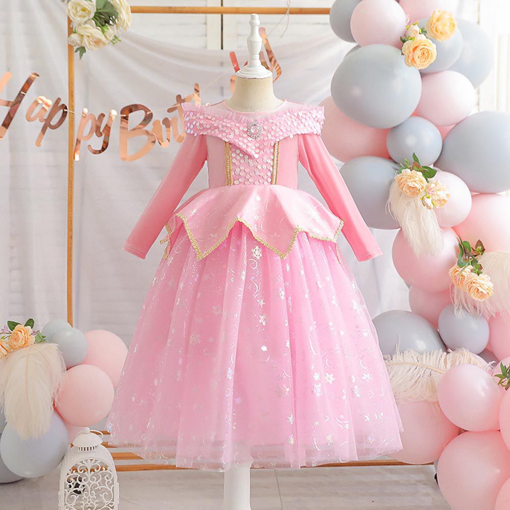 童話公主亮片網紗洋裝-粉色