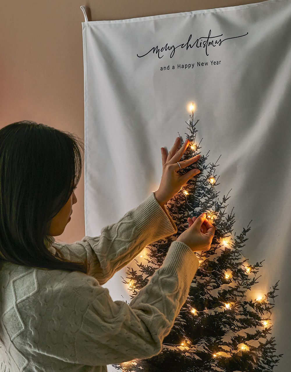 韓國 Bebe Deco - DIY聖誕樹/聖誕壁飾燈(布)-雪景聖誕樹 (67X100cm)