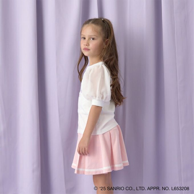 日本 Lycee mine - 閃亮印花雪紡泡泡袖上衣-卡通人物大耳狗-水藍