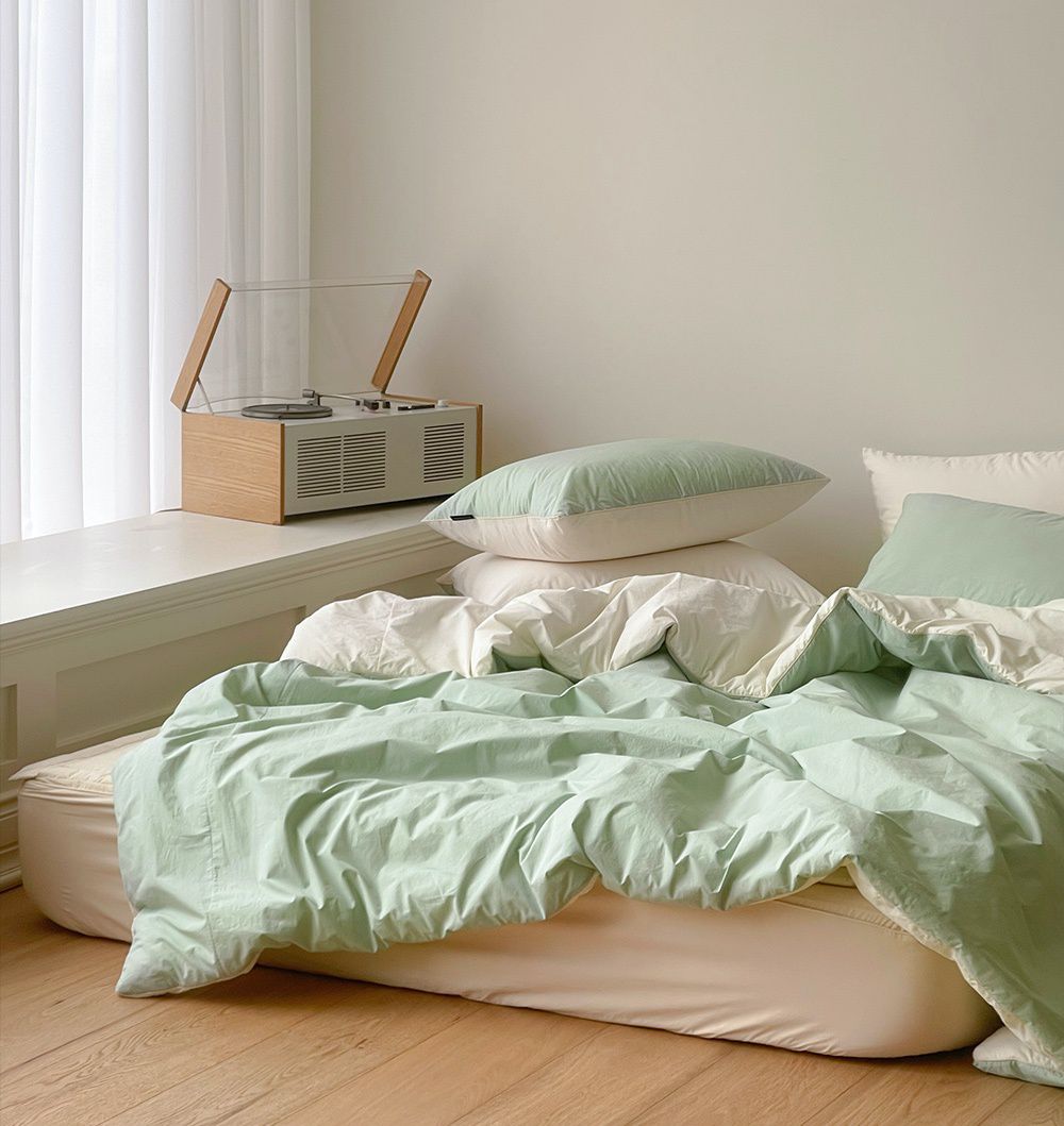 韓國 Maatila - 可水洗雙色高密度60支棉棉被(贈收納袋)-薄荷葉茶