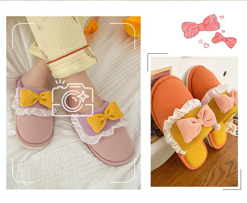 鬆餅格紋保暖室內拖鞋-藍紫色