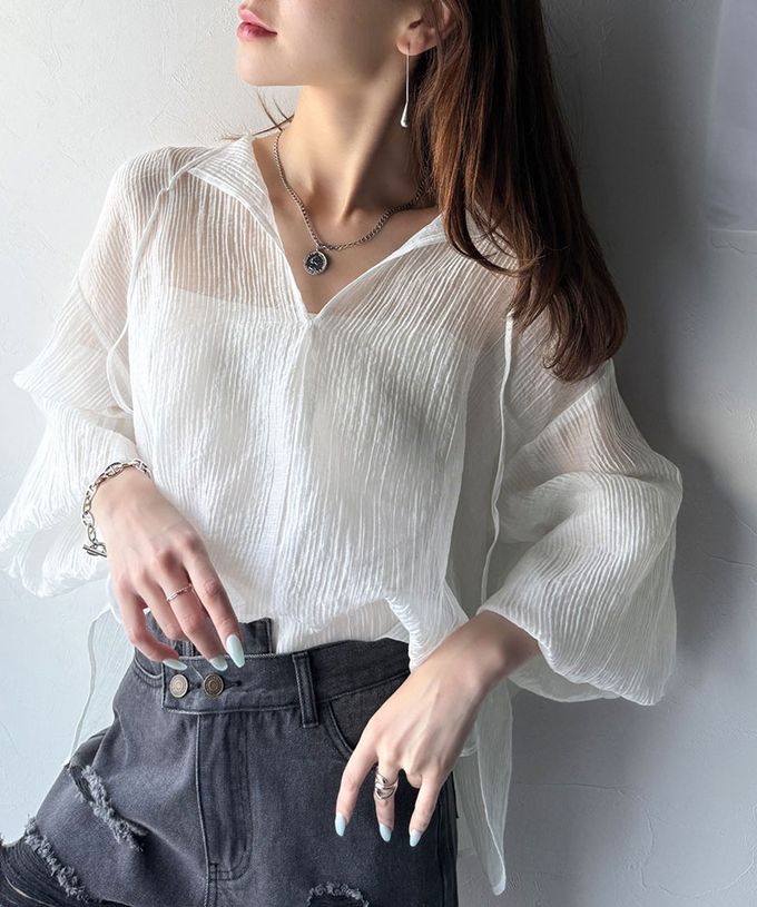 日本 Classical Elf - 浪漫優美透膚2way長袖罩衫-白