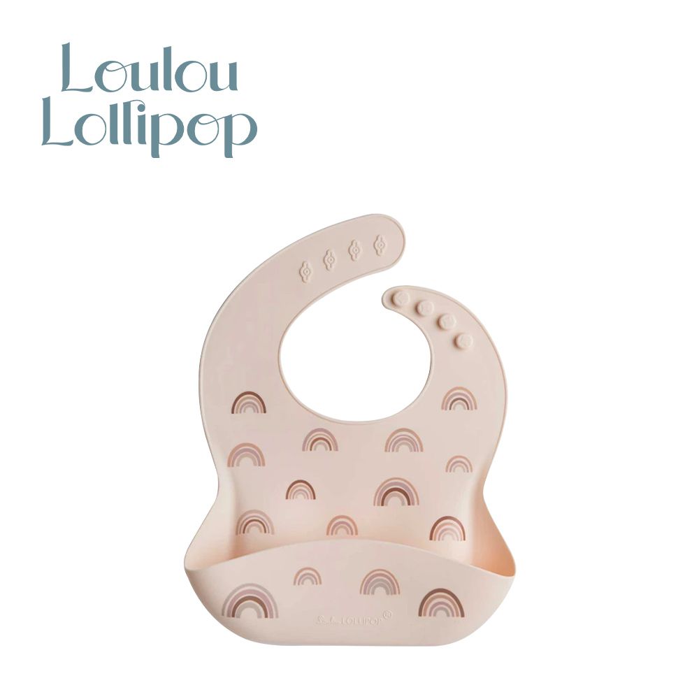 Loulou Lollipop - 寬口立體矽膠防漏圍兜/防水圍兜-粉嫩彩虹 (290x230x75mm)