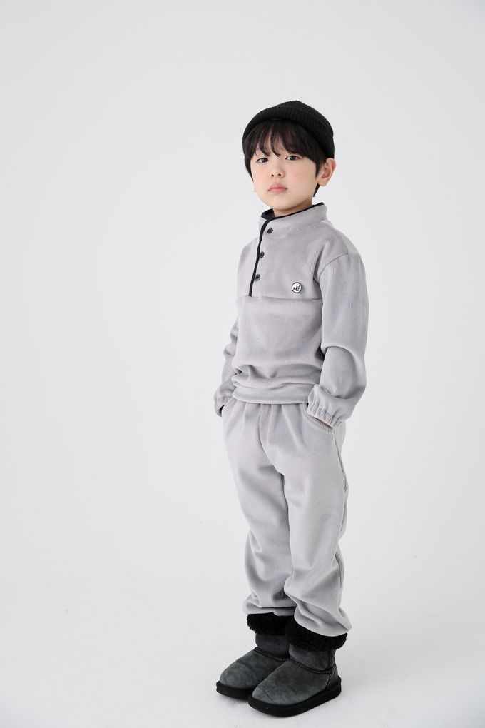 韓國 Coco Bang - (兩件式)鈕扣羅紋立領長袖套裝-卡其