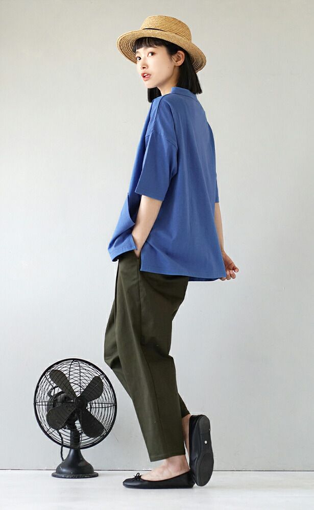 日本 zootie - 大圓領雙口袋落肩五分袖上衣-天使白