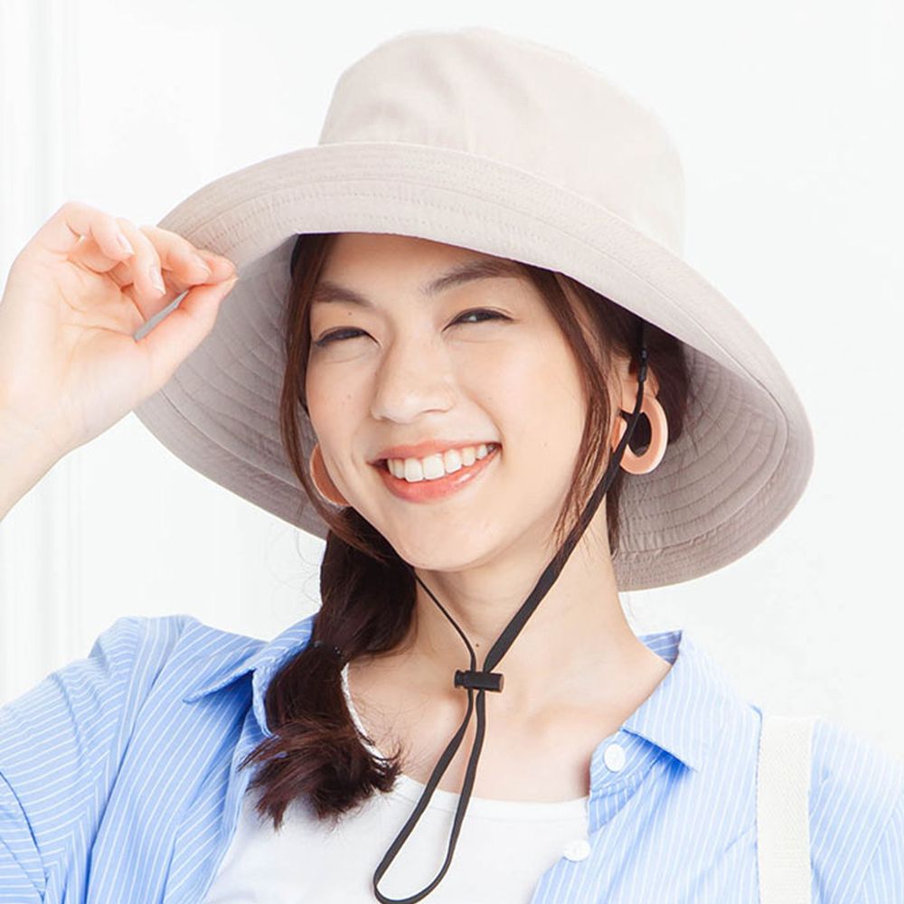 日本 irodori - 抗UV可捲收遮陽帽(附防風帽帶)-氣質杏