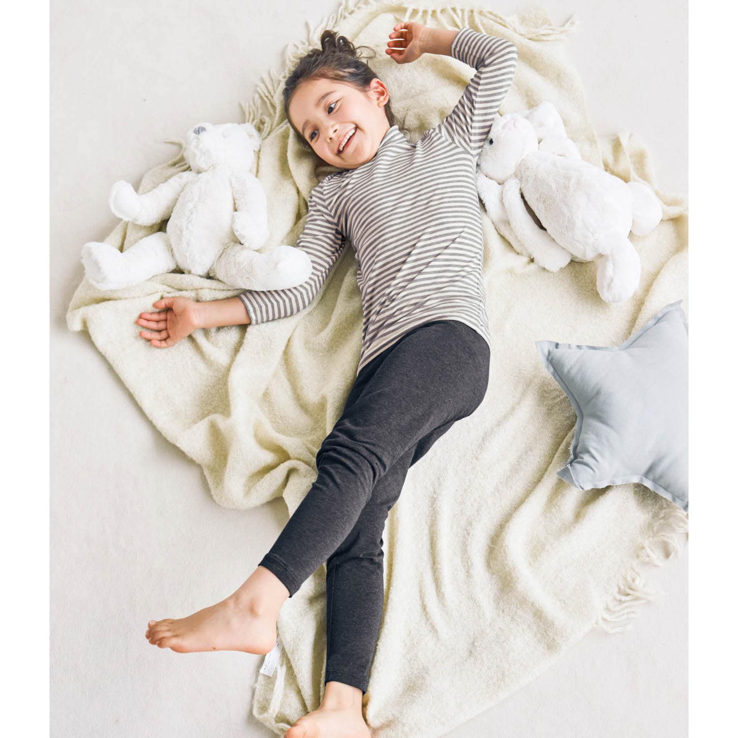 日本千趣會 - 95%棉 兒童高領九分袖發熱衣-雜灰