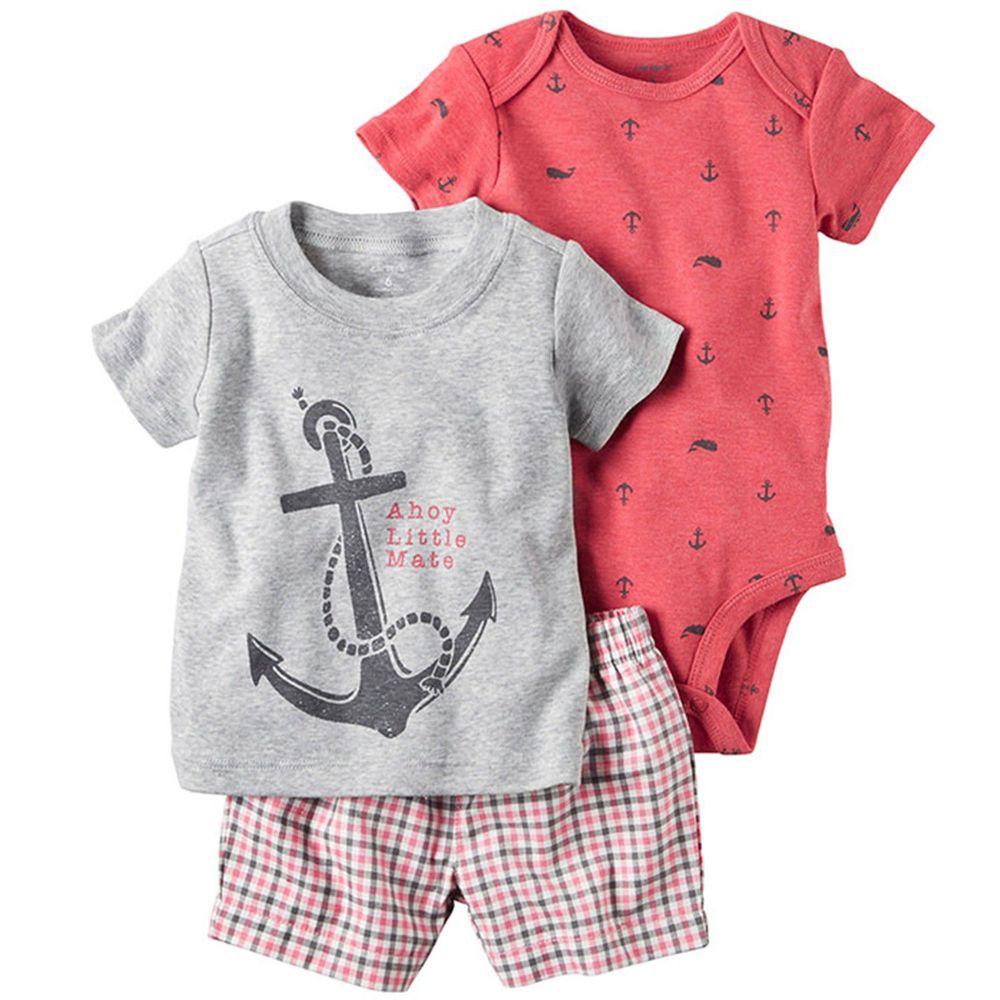 美國 Carter's - 嬰幼兒短褲套裝三件組-水手船錨