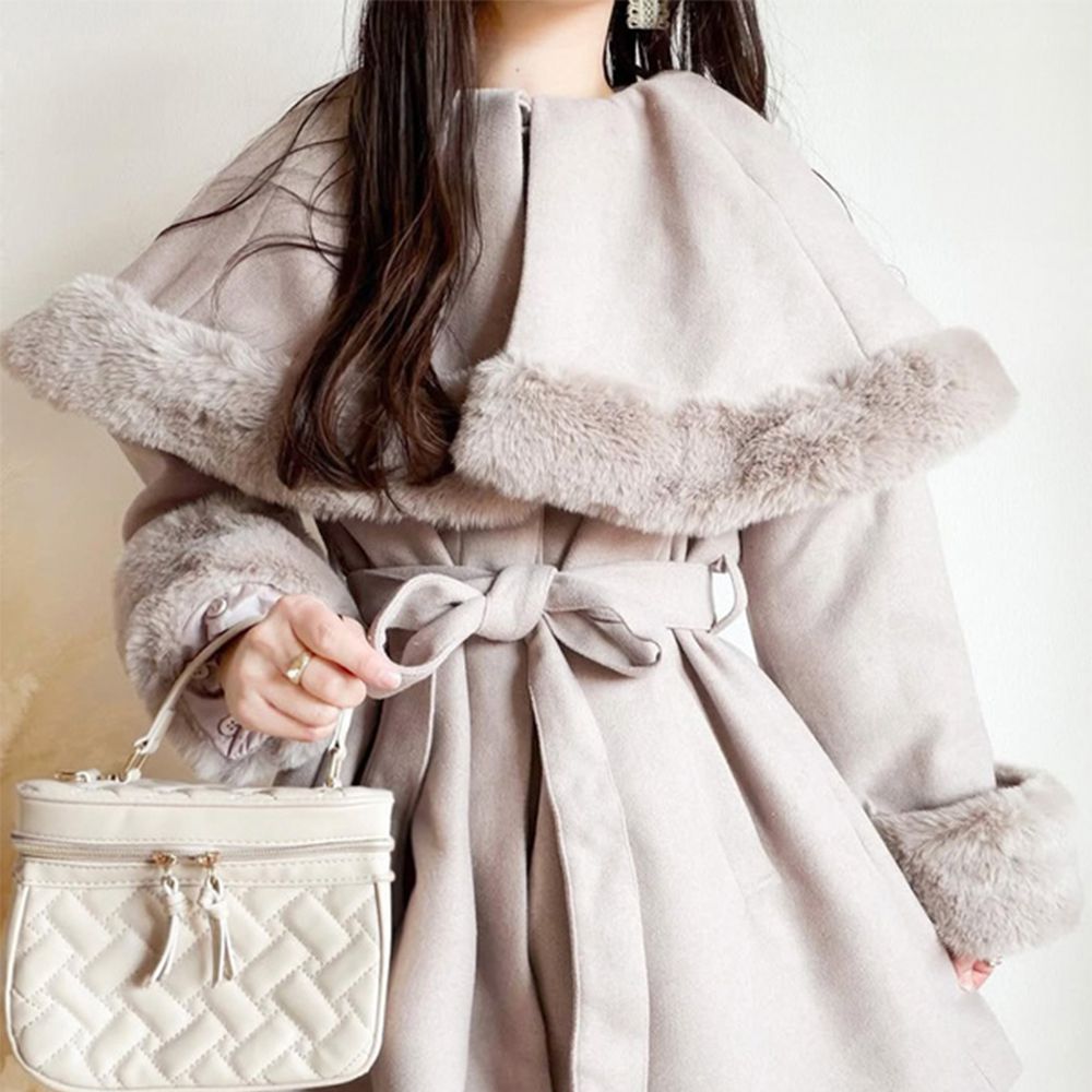 氣質小奢華短版大衣外套(附毛絨斗篷)-灰褐粉 (F)
