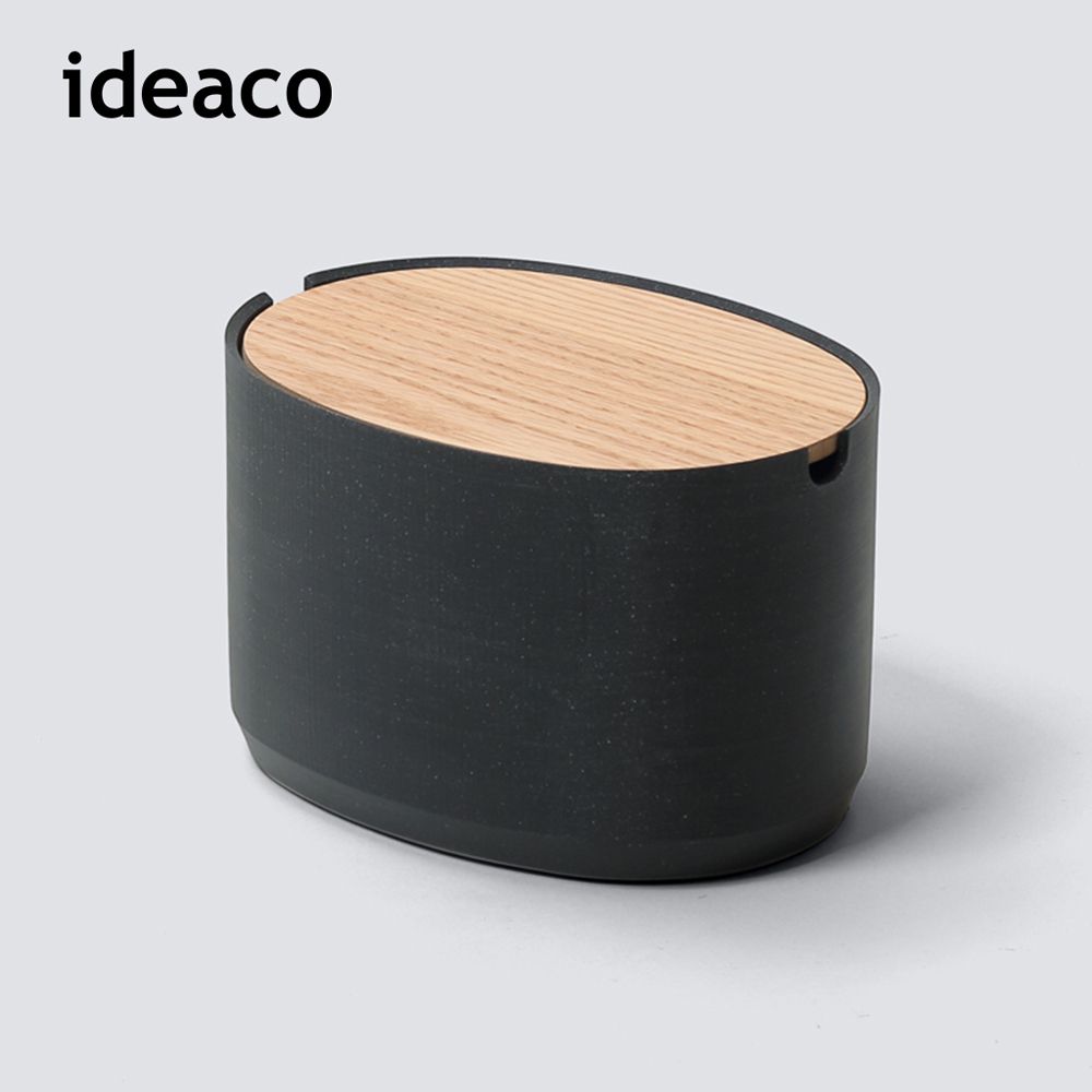 日本IDEACO - 砂岩深型橢圓形收納盒(大)-沙黑
