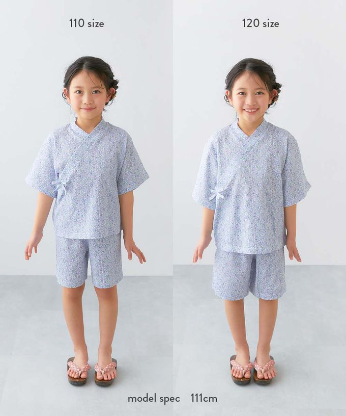 日本 devirock - 夏日風情涼爽紋理甚平套裝-滿版花朵-黑