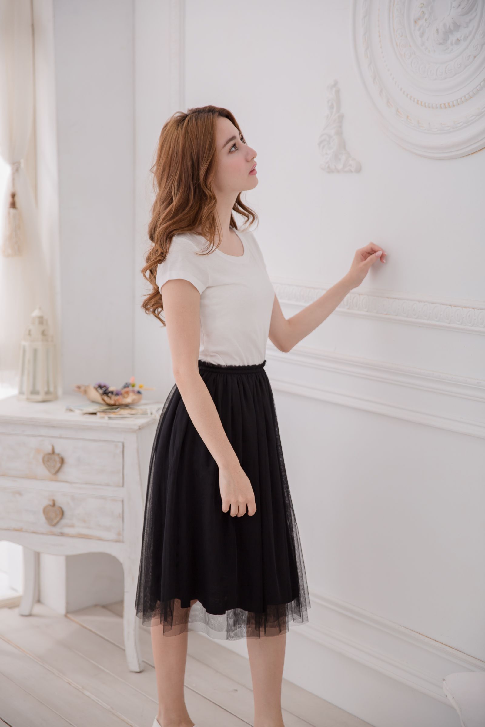 Peachy - 獨家訂製綿柔半身紗裙-半身中長版-華麗黑 (F)