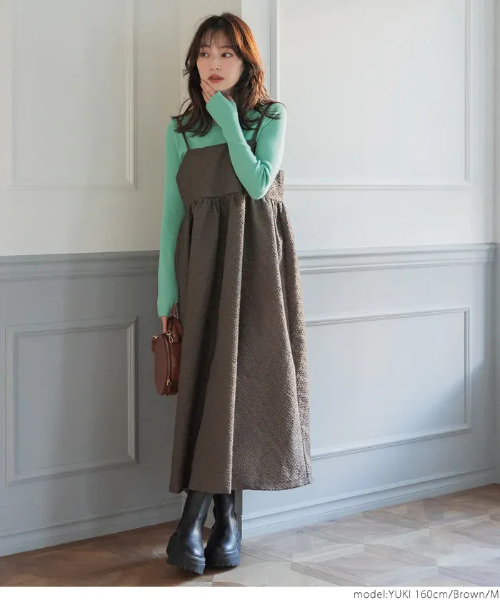 日本 COCA - 經典立體雲朵皺縮吊帶裙-大人-簡約黑