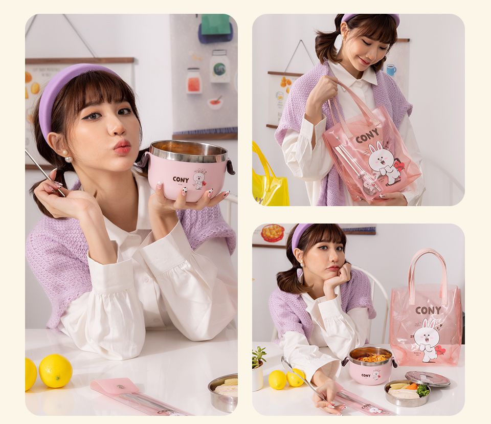 Hiromimi - LINE FRIENDS 雙層隔熱便當盒5件組-兔兔