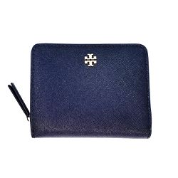 TORY BURCH - 防刮皮革拉鍊短夾 (深藍)