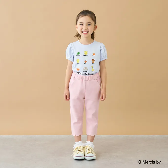 日本 Lycee mine - 下擺可愛貝殼彈力七分褲-水藍