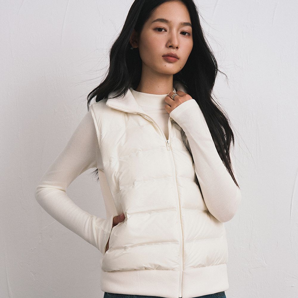 90%羽絨拼接搖粒絨背心-純淨白