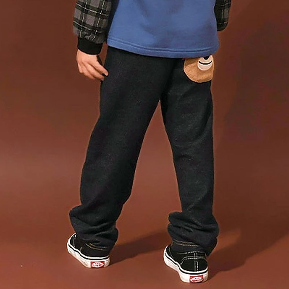 熊熊救援隊 警車標籤舒適牛仔長褲-熊熊口袋-黑