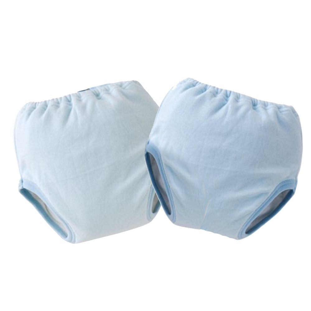 日本 Chuckle Baby - 四層學習褲(兩件組)-素色-藍-密縫式