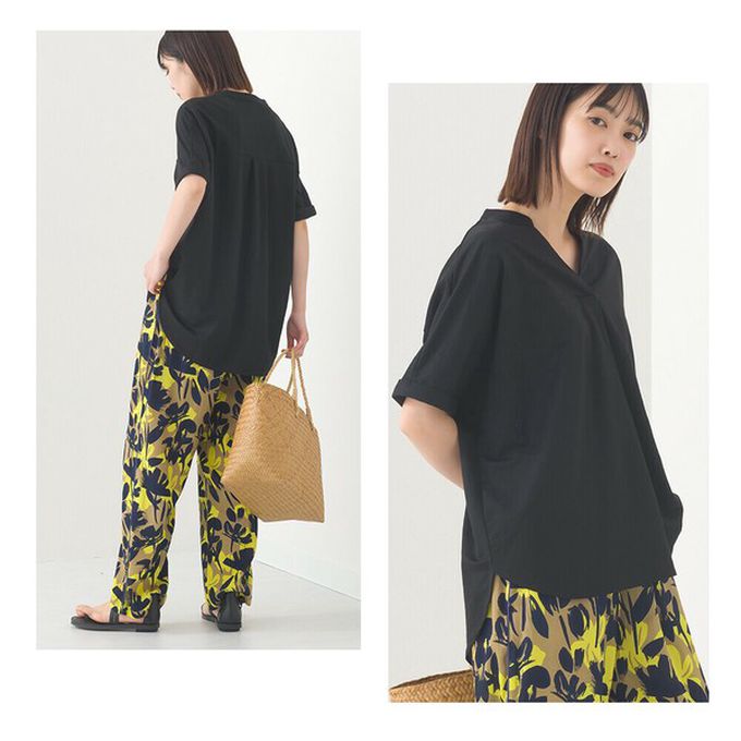 日本 OMNES - 接觸涼感 嫘縈休閒V領前短後長上衣-濃綠