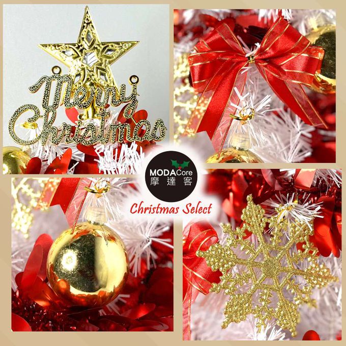MODACore 摩達客 - 摩達客耶誕-2尺/2呎(60cm)特仕幸福型裝飾白色聖誕樹 (風華金雪紅緞系全套飾品)+20燈LED燈插電式彩光*1/贈控制器/本島免運費