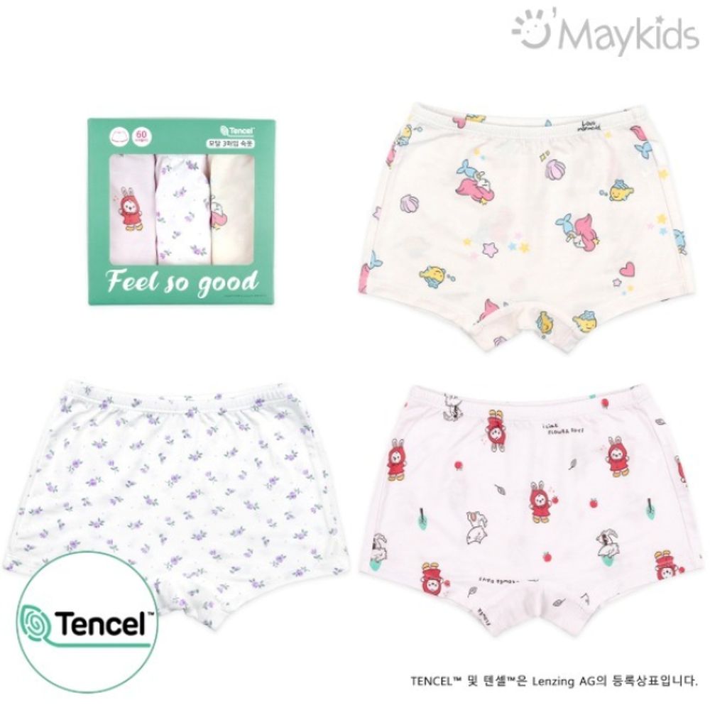 (3入組)女寶天絲莫代爾透氣四角褲-海洋公主X紅帽兔兔-米白X米X淺粉