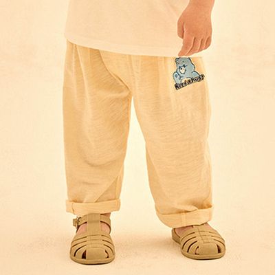 韓國 Care Bears - 聯名款鬆緊腰Hi熊熊純棉長褲-奶油米