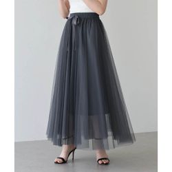 日本 BLUE EAST - 浪漫豐盈蝴蝶結綁帶薄紗裙-素色-炭灰